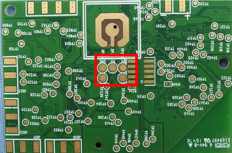 Interior of WBS06 for UART pins