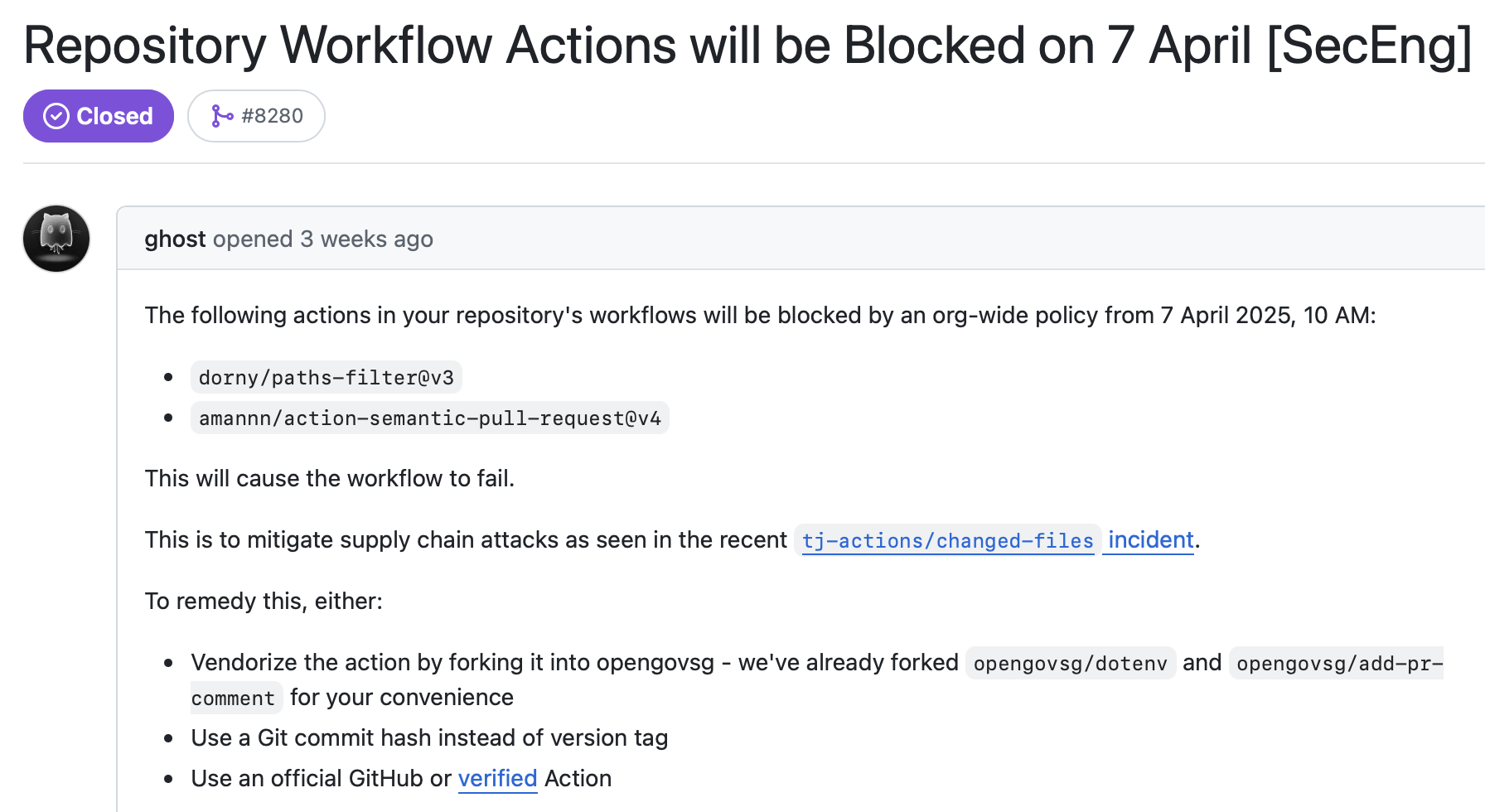 GitHub Actions Policy Notification
